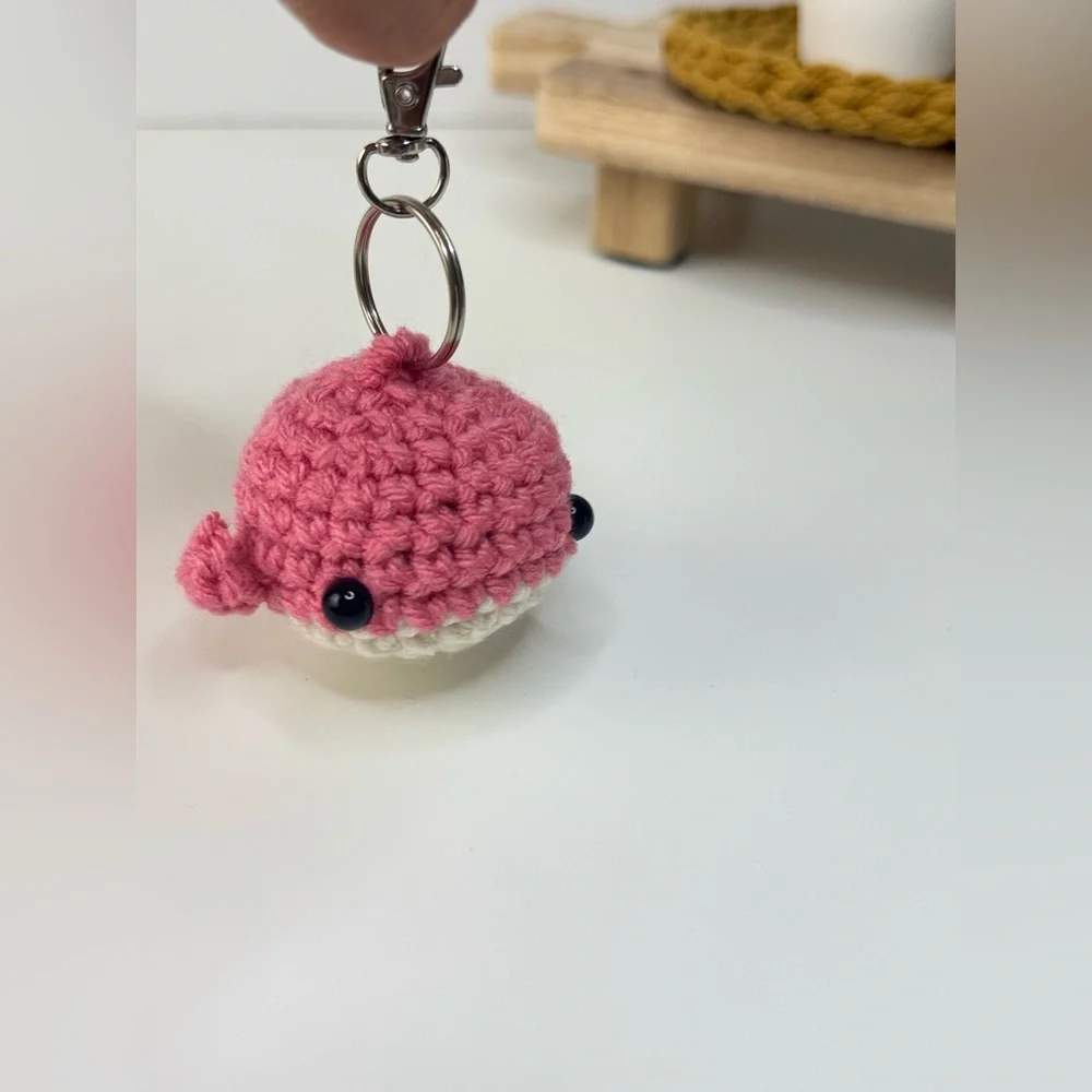 Handcrafted Crocheted Pink Whale Keychain